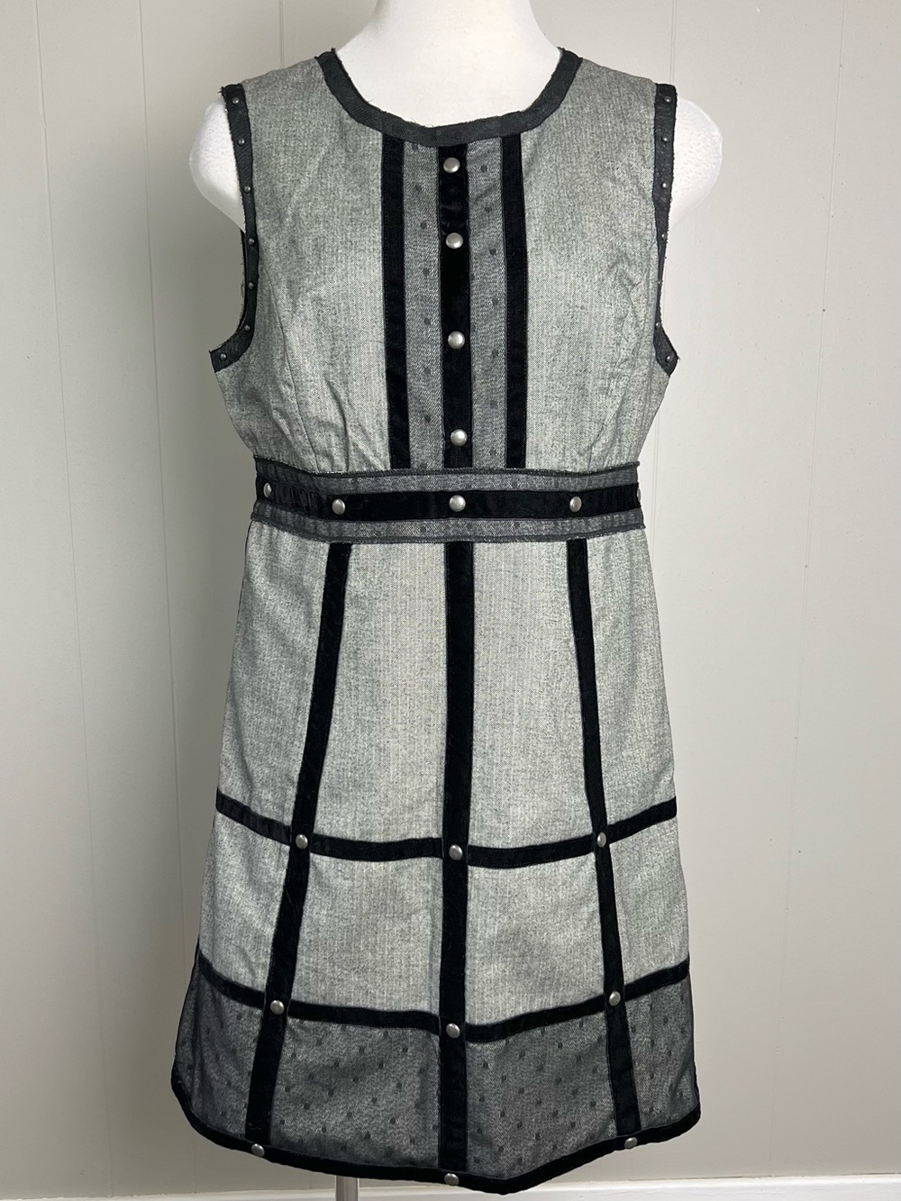 Anna Sui for Target Gray Plaid Studded Mini Dress Size 11 Goth Punk Y2K